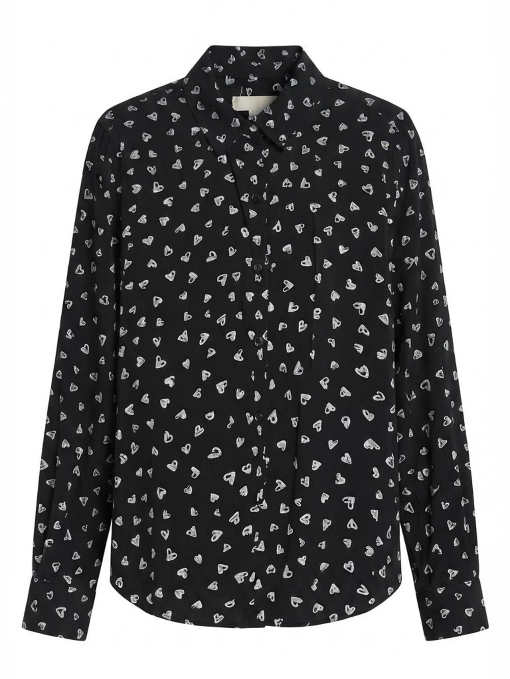 Heart Print Button-Up Shirt in Black and White